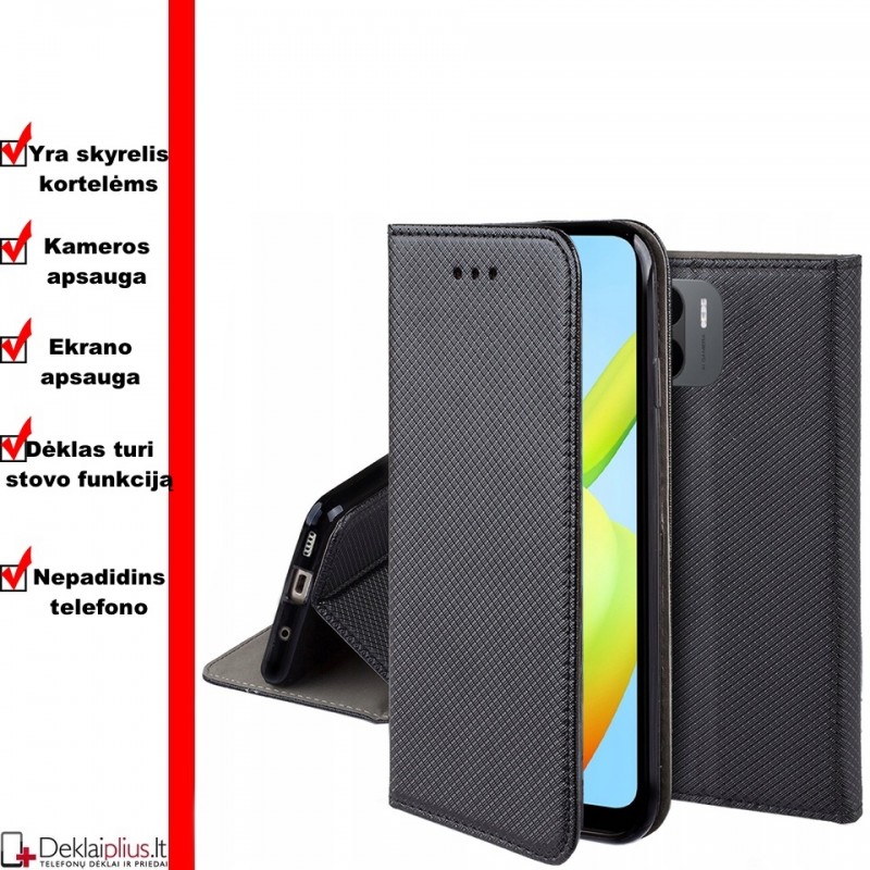 Telone atverčiamas dėklas - juodas (Xiaomi Redmi A1/A2) Telone atverčiamas dėklas - juodas (Xiaomi Redmi A1/A2)